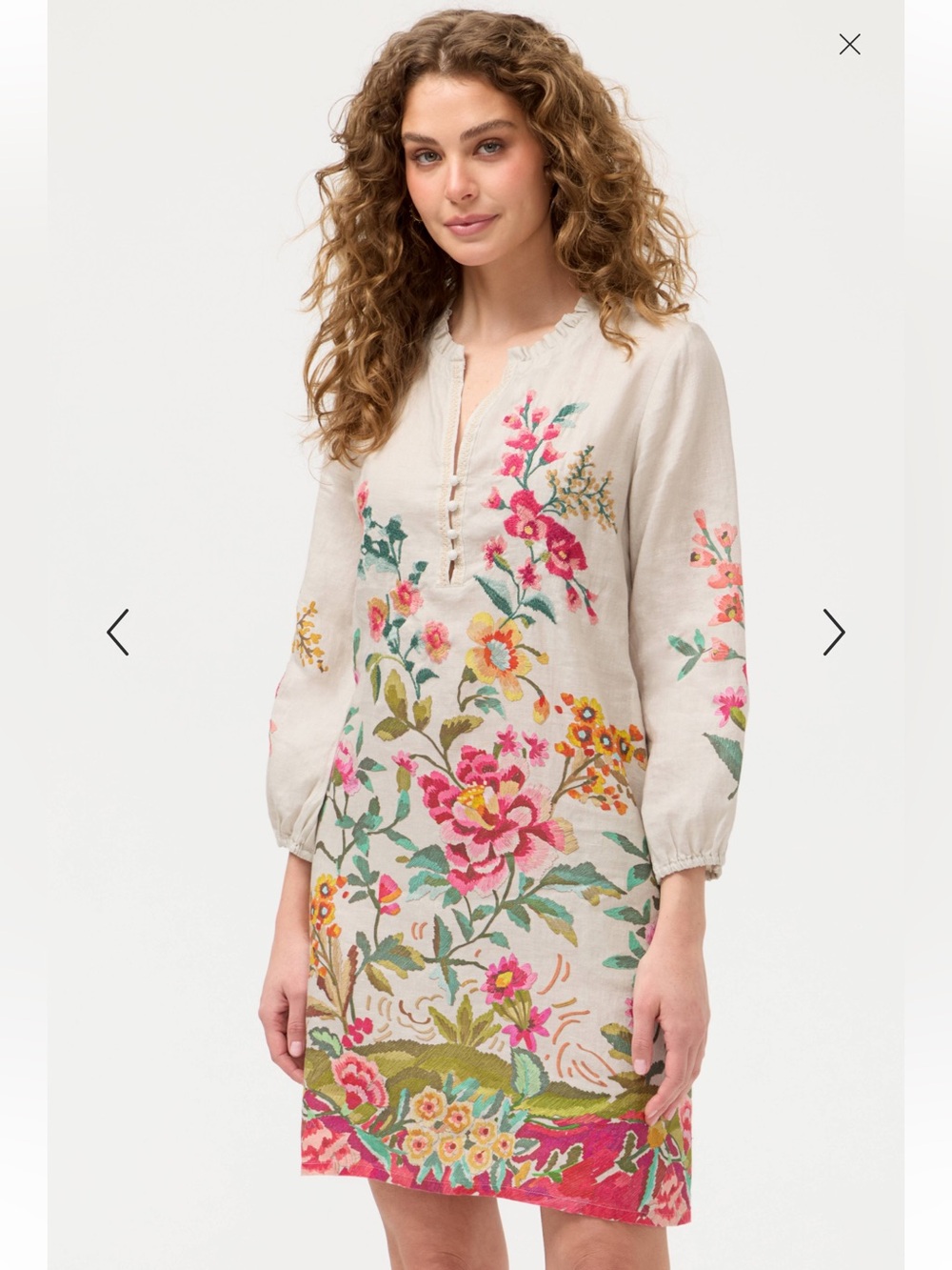 Johnny Was Shift Field Dress Ecru Miraze Floral Size Small NWT Linen
